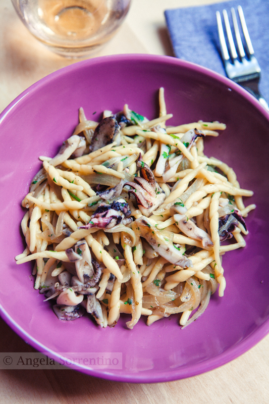 Trofie Pasta with Onions and Squid